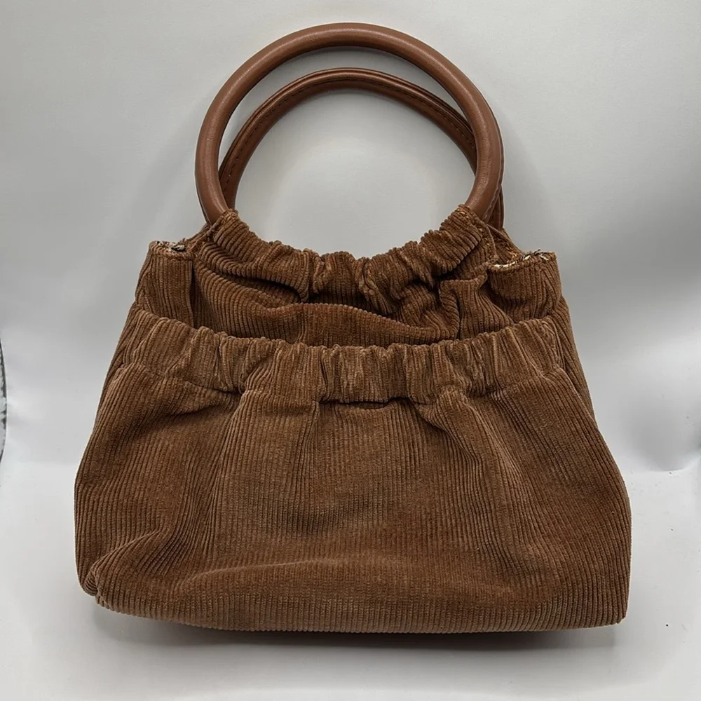 Brandy Melville light brown Corduroy mini bag exterior pocket casual festival - Picture 2 of 16